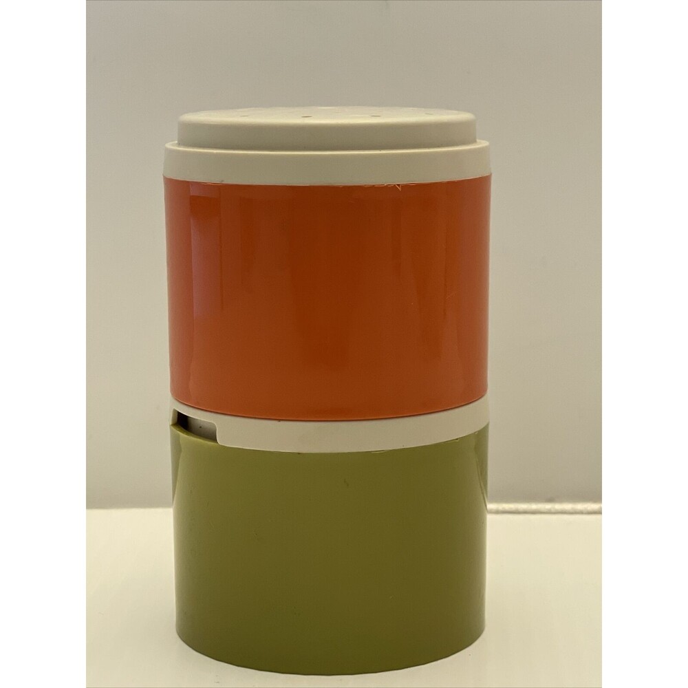 Tupperware Shakers Salt Pepper Vintage Orange Green Stackable 4 Pieces 1308-08